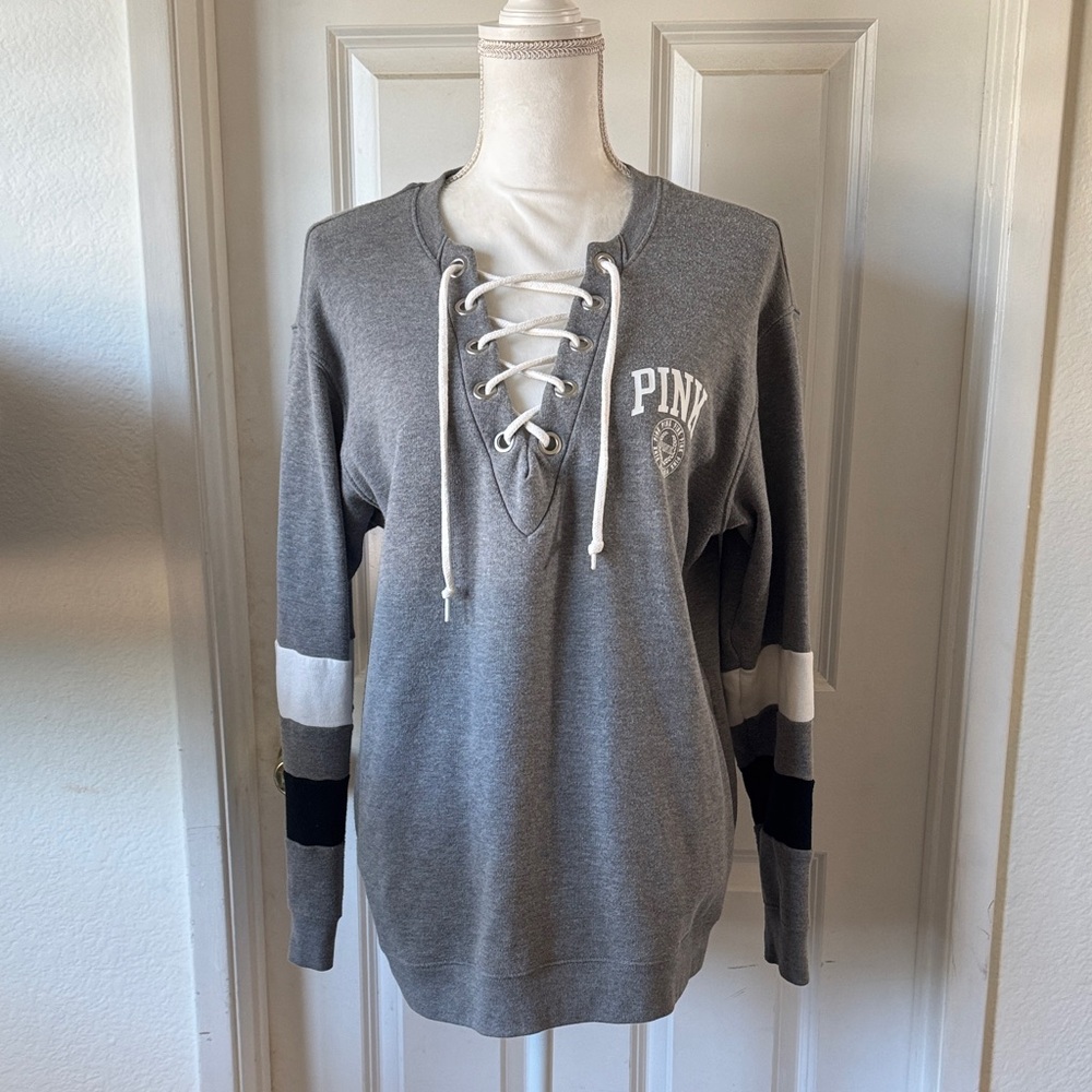 PINK Victoria's Secret Gray Lace-Up Hoodie